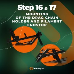 Step 16 & 17: Mounting of the drag chain holder and filament endstop